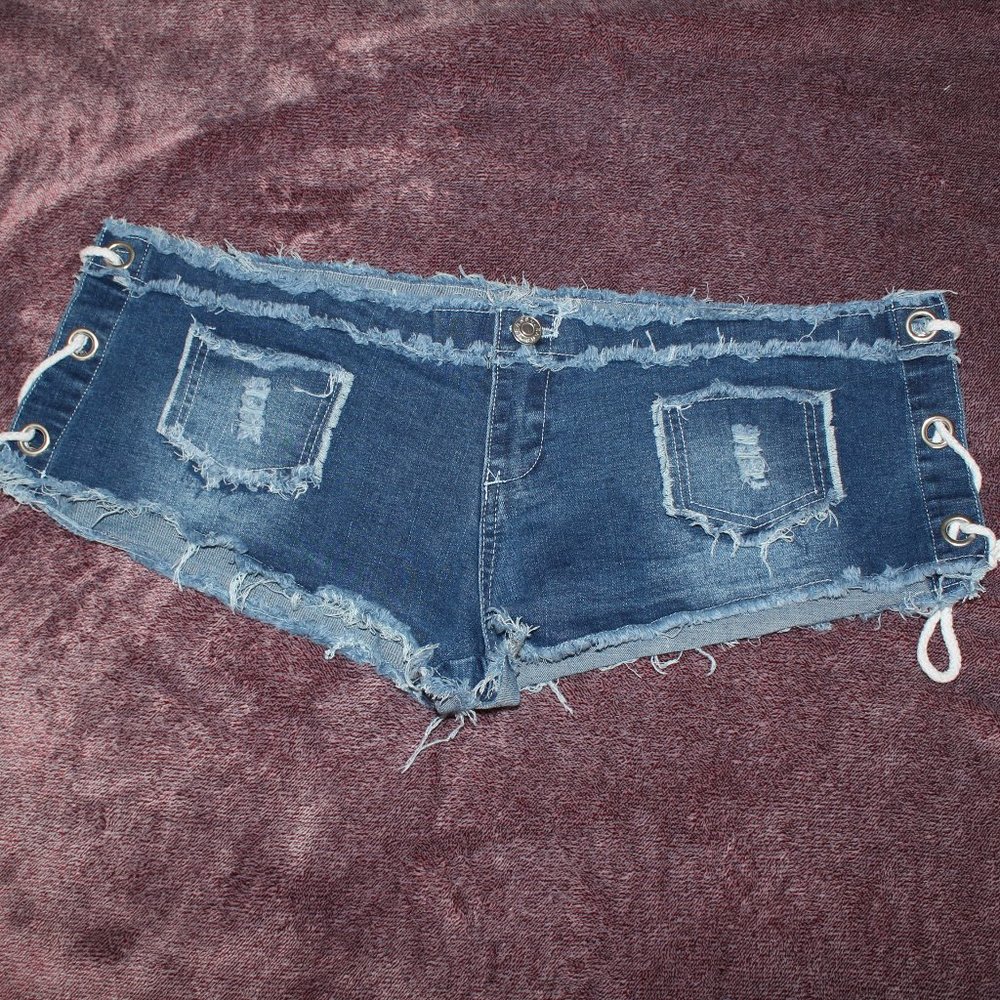 Womens Low-waist Lace-up Denim Micro Shorts